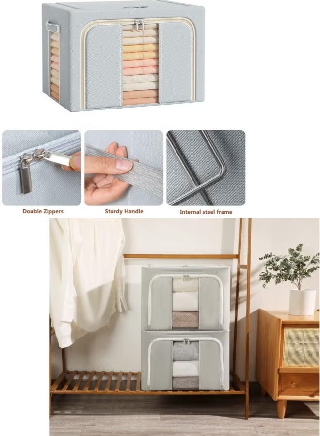 Hanging Closet Organizer Stackable Storage Box Oxford Frame with Clear Window, Durable Carry Handles,grey - Image 4