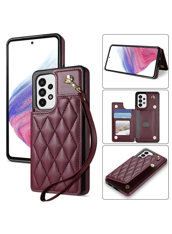 S-TOP Case For Samsung Galaxy A52 4G / 5G / A52s 5G Rhombic Dual Buckle Card Slots Phone Case with Lanyard - Image 1