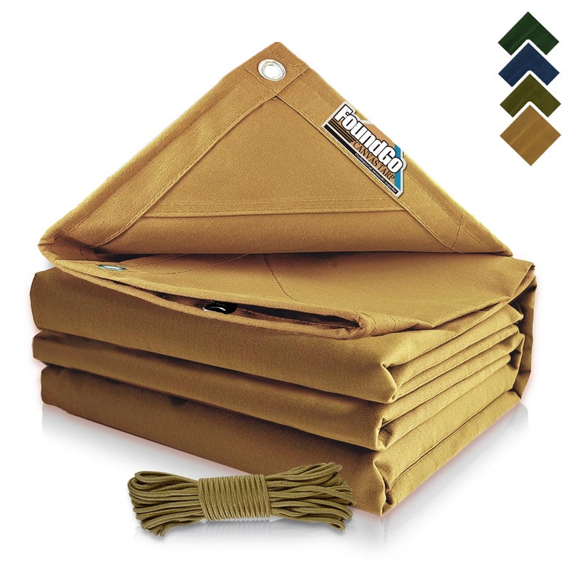 FoundGo 6x8ft Canvas Tarp 22 Mil Tarps 14 oz Canvas Tarpaulin Heavy Duty Cloth WaterUV Resistant Cover with Rustproof Grommets  Ropes for CarsRoofsBoatsCampsSunshadesMoisture Barrier Tan