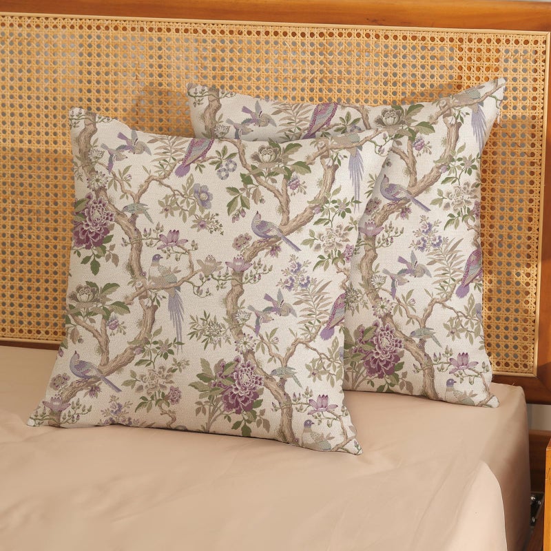 GOLIANDA Chinoiserie Pillow Covers 18x18 Set of 2 Purple Green Floral Bird Throw Pillows Vintage Flowers Bird Decorative Pillow Cases Outdoor Chinoiserie Decor Farmhouse Cushion Case for Couch Sofa - Image 2