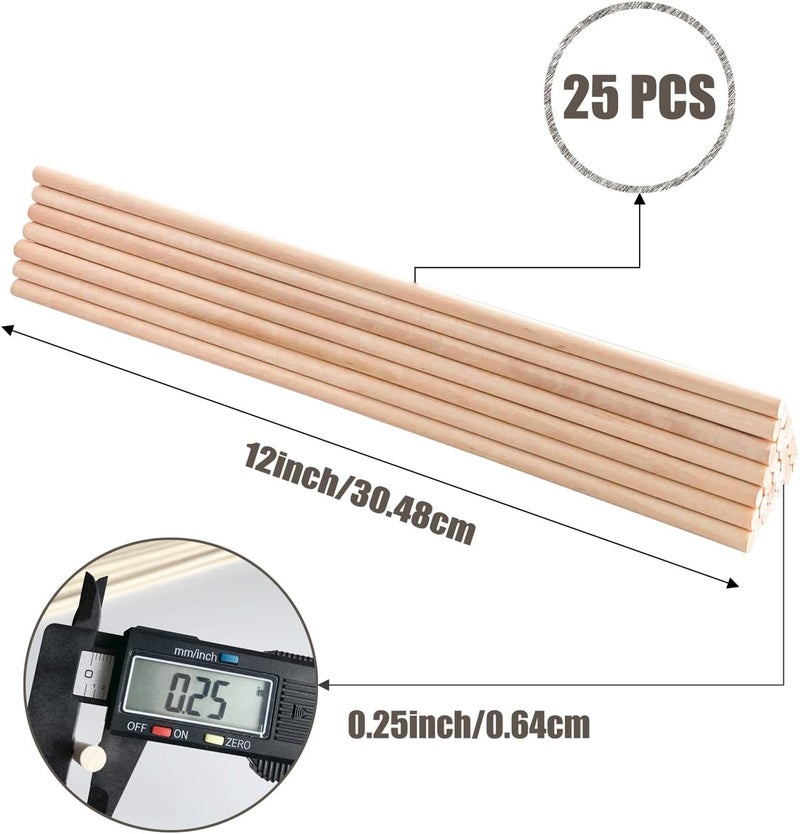 KTOJOY 25PCS Dowel Rods Wood Sticks Wooden Dowel Rods  14 x 12 Inch Precut Dowels for Crafting Hardwood Dowel Rod Assortment Wooden Rod Sticks Doweling Rods Cake Dowels for Tiered Cakes - Image 2