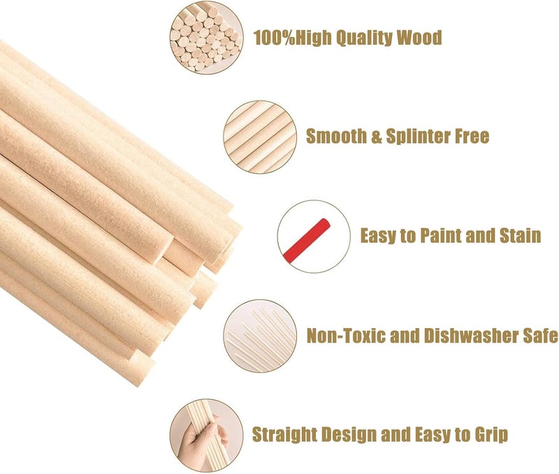 KTOJOY 25PCS Dowel Rods Wood Sticks Wooden Dowel Rods  14 x 12 Inch Precut Dowels for Crafting Hardwood Dowel Rod Assortment Wooden Rod Sticks Doweling Rods Cake Dowels for Tiered Cakes - Image 3