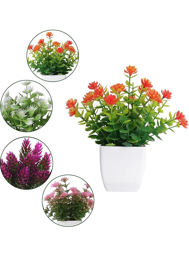 ORiTi Mini Artificial Flowers In Pot 4Pcs Small Fake Greenery Plants Faux Plastic Plants For Indoor Home Decor Living Room Bedroom Desktop Bookshelf Decoration - Image 2