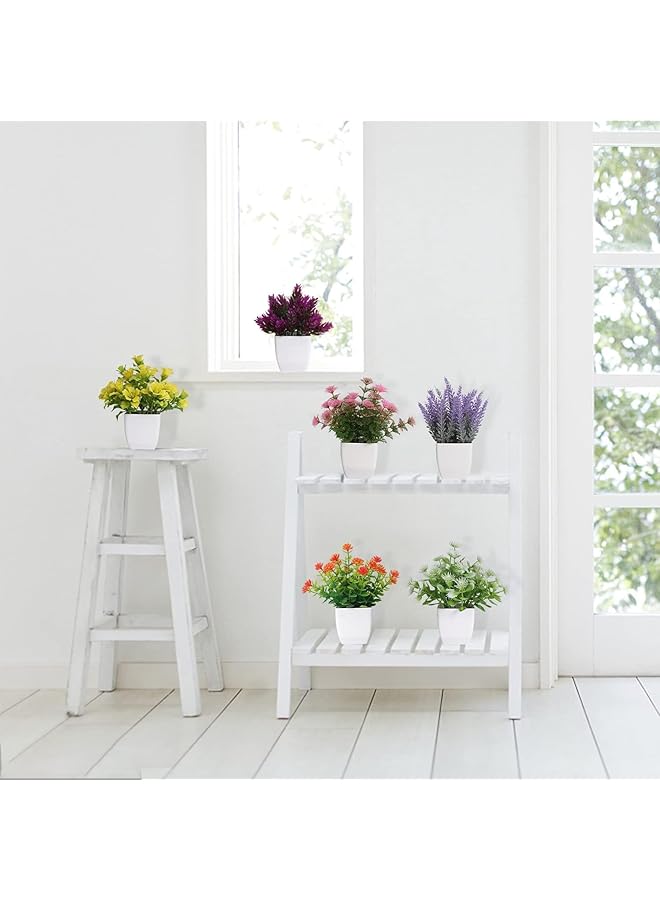 ORiTi Mini Artificial Flowers In Pot 4Pcs Small Fake Greenery Plants Faux Plastic Plants For Indoor Home Decor Living Room Bedroom Desktop Bookshelf Decoration - Image 3