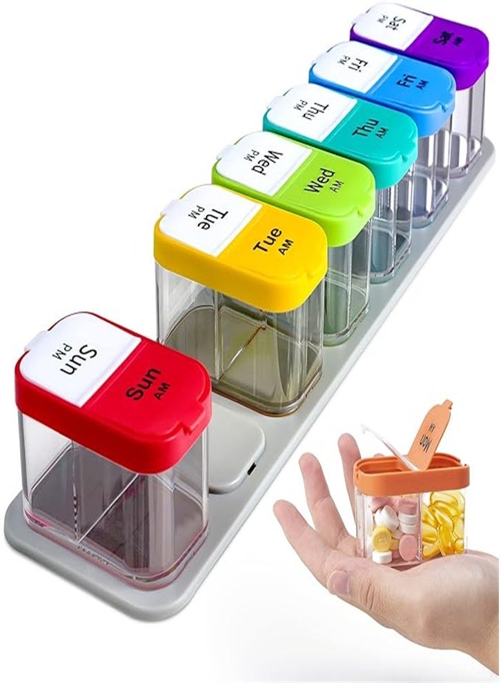 general Extra Large Pill Organizer (7 Day), Pill Organizer (2 Daily), Weekly Pill Organizer (Colorful) - Image 1