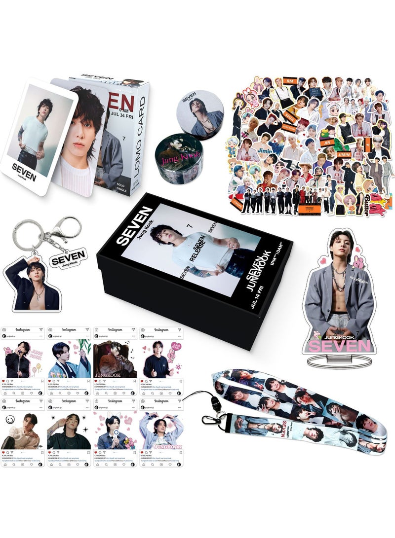 NIBEMINENT BTS Member Jungkook's New Album Gold Gift Set Includes Lomo Cards, Acrylic Holder, Tent Tape, Lanyard, Stickers And Fhoto Cards.  - Image 1