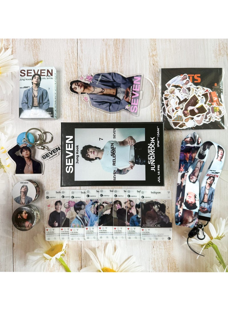 NIBEMINENT BTS Member Jungkook's New Album Gold Gift Set Includes Lomo Cards, Acrylic Holder, Tent Tape, Lanyard, Stickers And Fhoto Cards.  - Image 2