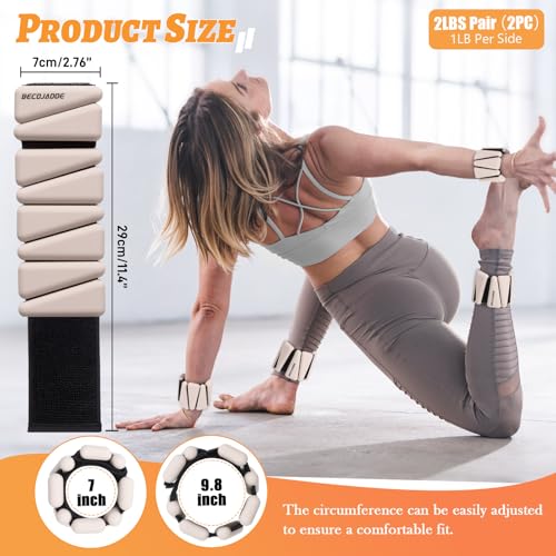 BECOJADDE Ankle Weights Set of 2 (1 lb Each) Adjustable Wrist Weights for Women Men Wearable Arm Leg Weight for Pilates, Running, Walking, Workout, Yoga, Beige - Image 4