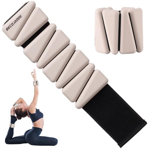 BECOJADDE Ankle Weights Set of 2 (1 lb Each) Adjustable Wrist Weights for Women Men Wearable Arm Leg Weight for Pilates, Running, Walking, Workout, Yoga, Beige - Image 1