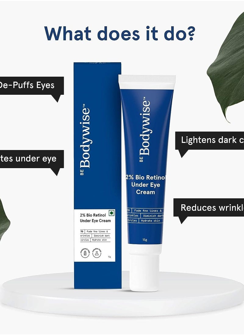 Be Bodywise - Be Bodywise 2% Bio Retinol Under Eye Cream 15g | With 2% Bio Retinol, 1% Niacinamide & 2% Kakadu Plum | Helps to Reduce Dark Circles, Fine Lines & Wrinkles, Puffed Eyes - Image 1