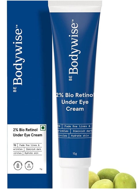 Be Bodywise 2% Bio Retinol Under Eye Cream 15g | With 2% Bio Retinol, 1% Niacinamide & 2% Kakadu Plum | Helps to Reduce Dark Circles, Fine Lines & Wrinkles, Puffed Eyes