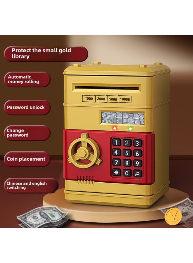 Piggy Bank Children Can Enter And Exit Password Safe Anti-fall Large Large Capacity Atm Electronic Piggy Bank-Color:7607 Spray Paint Password Piggy Bank-gold - Image 2