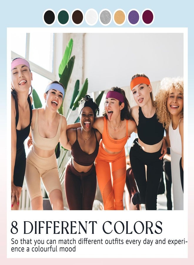 HiRui Headbands for Women 8-Pack Vibrant Yoga & Sports Sweat Headbands - Cotton Stretchy Non-Slip Hair Bands (Black,Forest Green,Mocha,White,Light Floral Gray,Beige,Purple,Magenta,Set4) - Image 4
