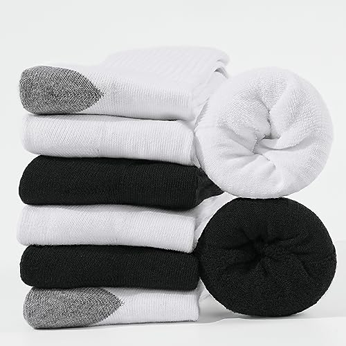 BOOPH Kids Athletic Crew Socks Boys Girls Performance Breathable Half Cushioned Socks Thick Cotton Calf Sockss for Running Soccer 6 Pairs 7-10Y Black and White - Image 4