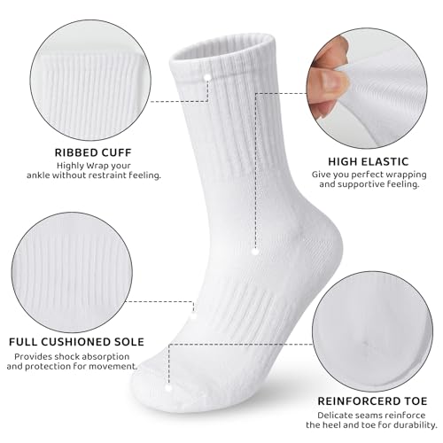 BOOPH Kids Athletic Crew Socks Boys Girls Performance Breathable Half Cushioned Socks Thick Cotton Calf Sockss for Running Soccer 6 Pairs 7-10Y Black and White - Image 2