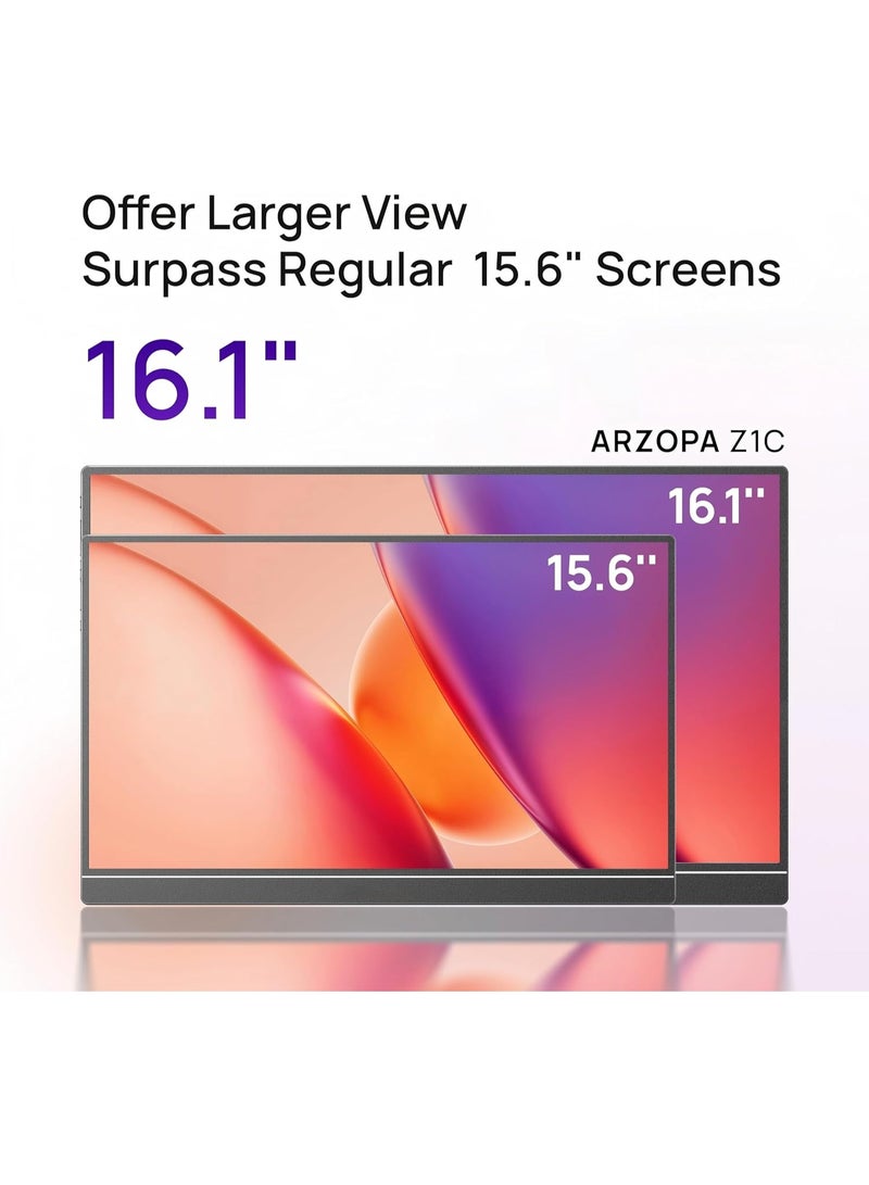 ARZOPA 16.1 Inch Portable Monitor FHD 1080P IPS Laptop Screen, 100% sRGB HDR External Display with Built-in Kickstand, USB-C & Mini HDMI Gaming Monitor for PC, MacBook, Phone, Xbox, PS5, Nintendo Switch - Image 2