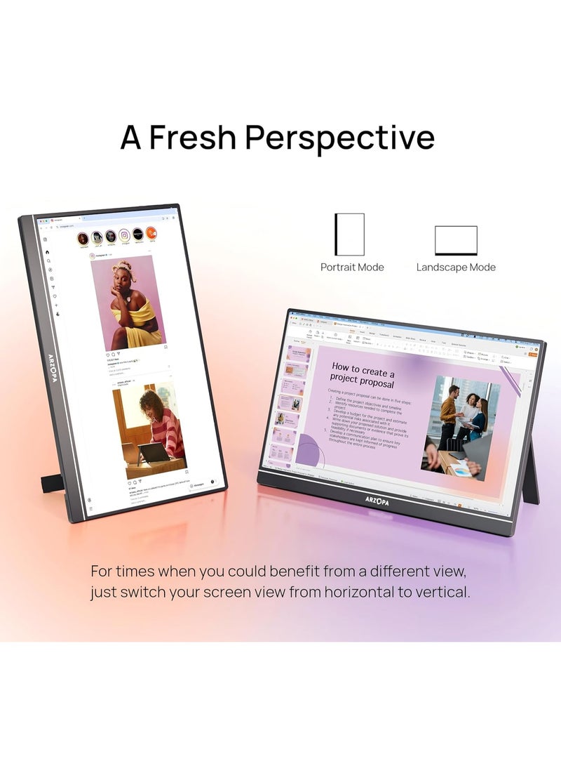 ARZOPA 16.1 Inch Portable Monitor FHD 1080P IPS Laptop Screen, 100% sRGB HDR External Display with Built-in Kickstand, USB-C & Mini HDMI Gaming Monitor for PC, MacBook, Phone, Xbox, PS5, Nintendo Switch - Image 5