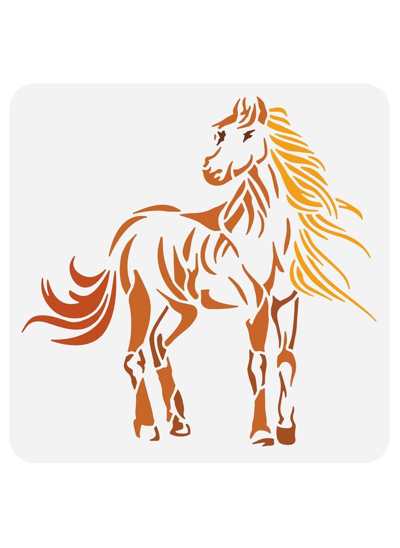 FINGERINSPIRE FINGERINSPIRE Horse Drawing Stencil 11.8x11.8 inch Hollow Out Horse with Long Hair Stencil Reusable Plastic Animal Stencil Template DIY Art Crafts for Painting on Photo Album, Paper, Wall, Furniture 