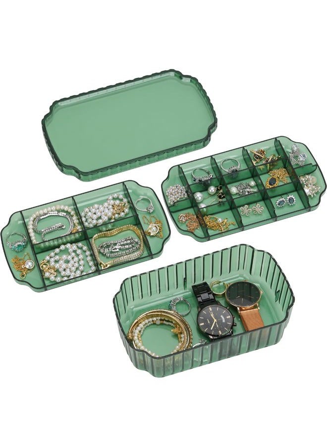 LETURE 3-Layer Jewelry Organizer Box for Earrings, Rings, Necklaces, Bracelets, Clear Plastic Bead Storage Containers for Crafts (Green) - Image 1
