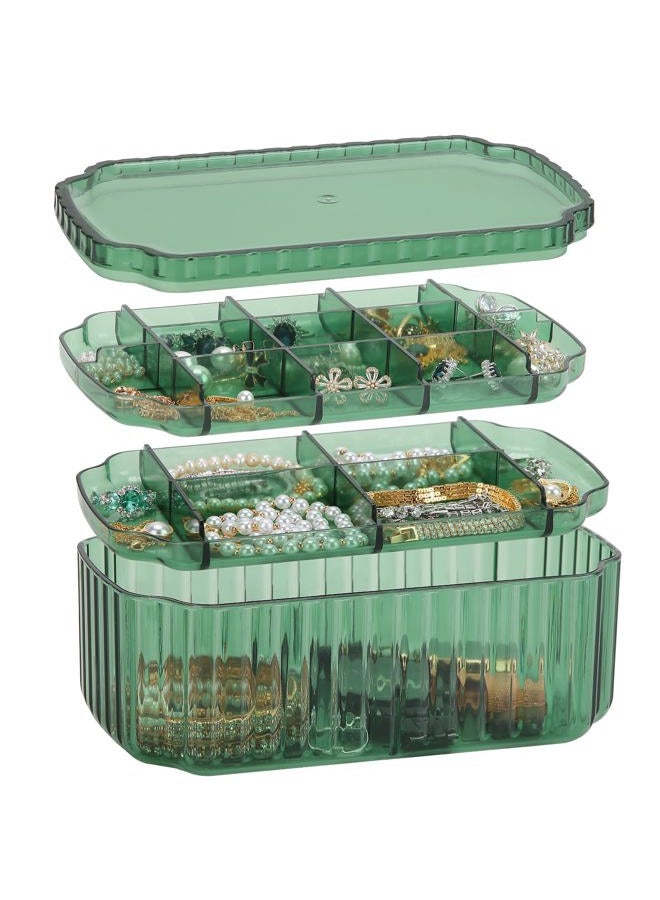 LETURE 3-Layer Jewelry Organizer Box for Earrings, Rings, Necklaces, Bracelets, Clear Plastic Bead Storage Containers for Crafts (Green) - Image 2