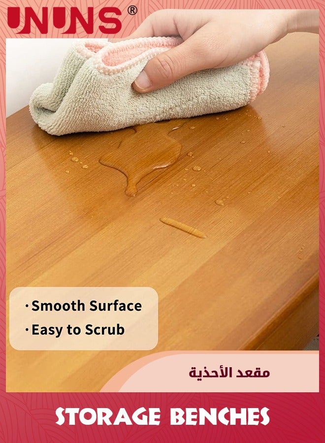 UNUNS Shoe Storage Bench,3-Tier Bamboo Entryway Shoe Rack,Wooden Bench For Entryway Hallway Living Room,Brown,80X41X22.5CM - Image 4