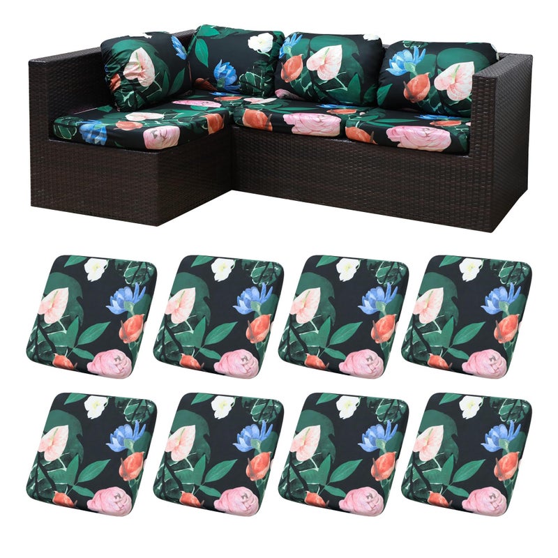 MRGSDL 8Pcs Patio Cushion Covers,Outdoor Cushions Covers,Stretch Cushion Covers Replacement, Washable and Reusable Furniture Protectors(Flowerbed) - Image 1