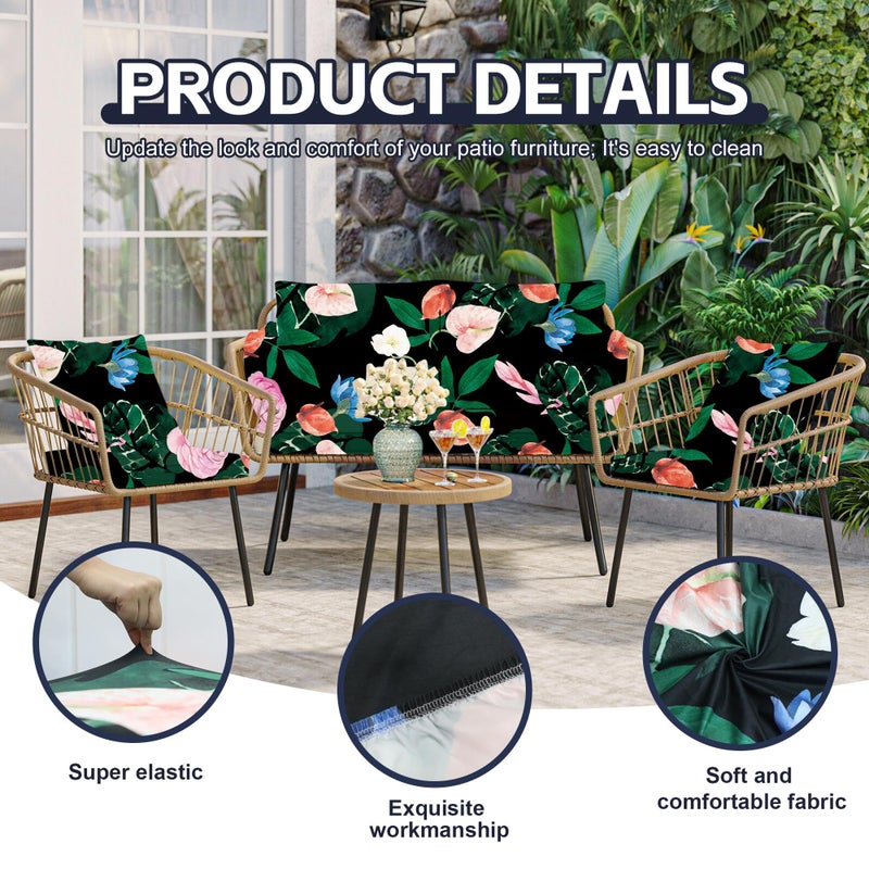 MRGSDL 8Pcs Patio Cushion Covers,Outdoor Cushions Covers,Stretch Cushion Covers Replacement, Washable and Reusable Furniture Protectors(Flowerbed) - Image 3