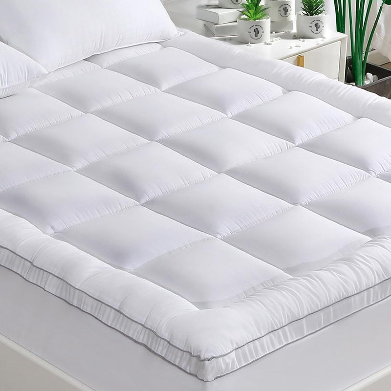 GRT Pillowtop Mattress Topper Queen Size Rayon from Bamboo Mattress Cover Padded with 900gsm 3D Snow Down Alternative Filling Extra Thick Mattress Pad Queen for Back Pain