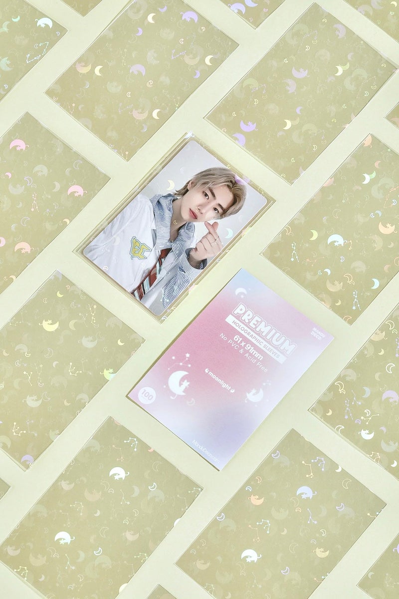 Mandu Deco Moon Cat Star Constellation Holographic Kpop Photocard Sleeves Card Protector PVC Free and Acid Free Shield Cover 100 Sleeves per Pack (61x91mm (for Double sleeving)) - Image 3