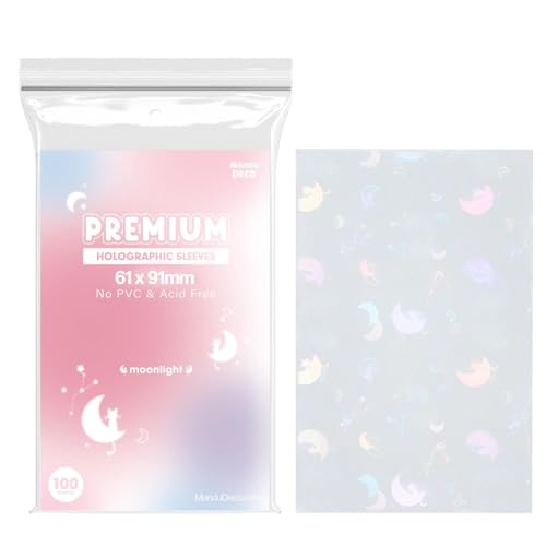Mandu Deco Moon Cat Star Constellation Holographic Kpop Photocard Sleeves Card Protector PVC Free and Acid Free Shield Cover 100 Sleeves per Pack (61x91mm (for Double sleeving)) - Image 1