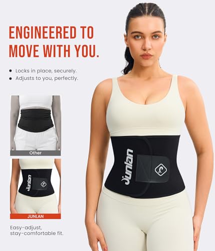 Junlan Waist Trainer for Women - Sweat Band for Stomach Working Out(Black,Medium) - Image 4