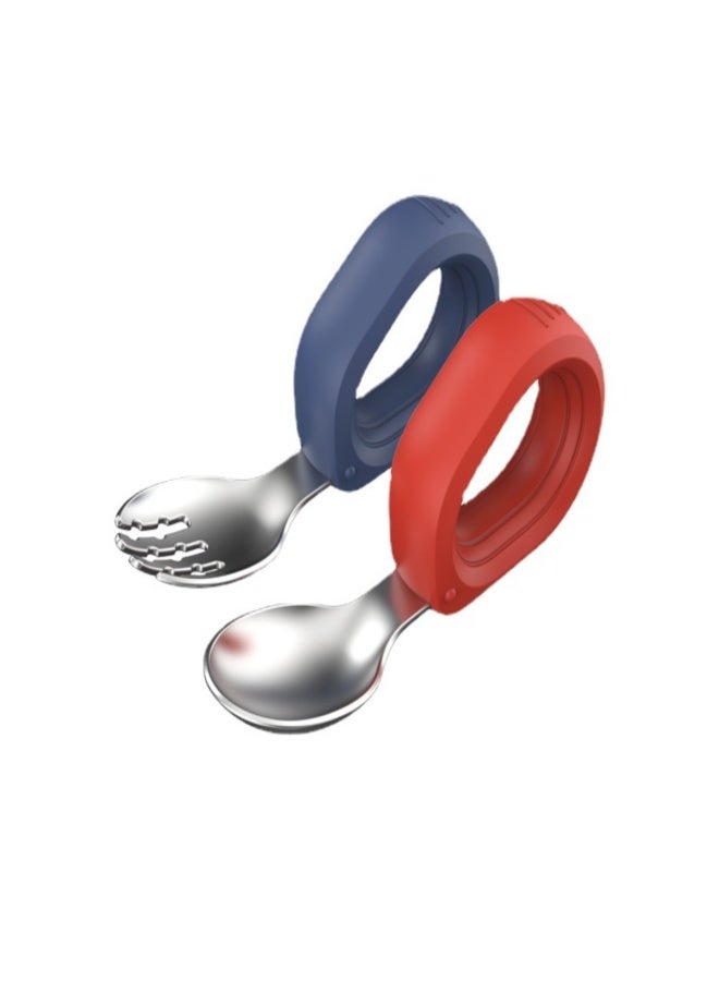 Stainless steel round handle fork and spoon set, children's complementary food training tableware, portable storage fork and spoon - Image 3