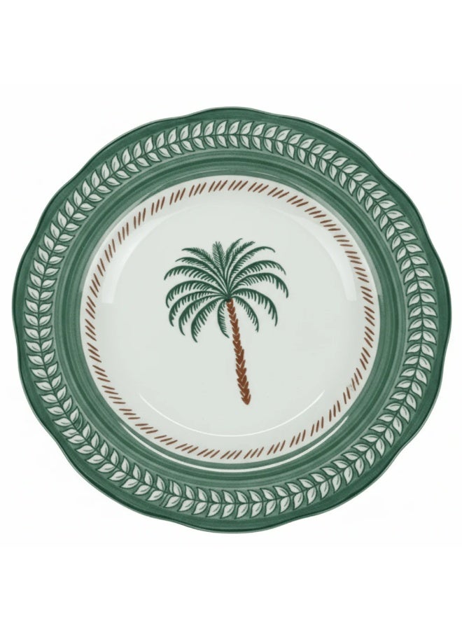 AKDC Angela Tropical Coconut Ceramic Deep Plate – 22 cm (White & Green) - Image 1