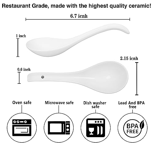 JINSONGDAFA Bright White 67 inch Asian Soup Spoons Set of 10 Ultrafine Porcelain Tablespoon ChineseJapanese Kitchen Soup Spoons for Cereal Small Spoons for Ramen Pho Deep Oval Hook Design - Image 3