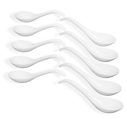 JINSONGDAFA Bright White 67 inch Asian Soup Spoons Set of 10 Ultrafine Porcelain Tablespoon ChineseJapanese Kitchen Soup Spoons for Cereal Small Spoons for Ramen Pho Deep Oval Hook Design - Image 1