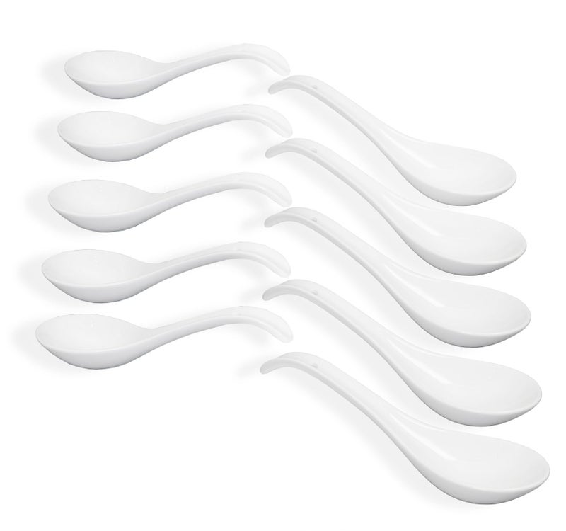 JINSONGDAFA Bright White 67 inch Asian Soup Spoons Set of 10 Ultrafine Porcelain Tablespoon ChineseJapanese Kitchen Soup Spoons for Cereal Small Spoons for Ramen Pho Deep Oval Hook Design - Image 2