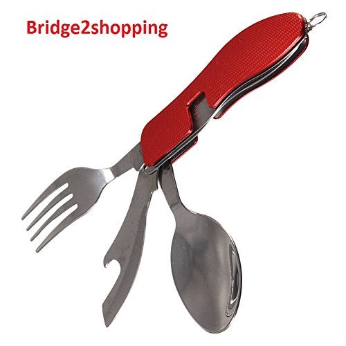 Bridge2shopping أداة تناول الطعام متعددة الوظائف 3 في 1 من Bridge2shopping، مجموعة سكين وشوكة وملعقة قابلة للطي من الفولاذ المقاوم للصدأ، أداة متعددة الاستخدامات للتخييم - Image 2