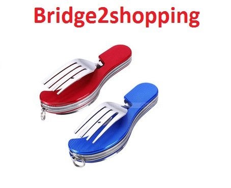 Bridge2shopping أداة تناول الطعام متعددة الوظائف 3 في 1 من Bridge2shopping، مجموعة سكين وشوكة وملعقة قابلة للطي من الفولاذ المقاوم للصدأ، أداة متعددة الاستخدامات للتخييم - Image 5