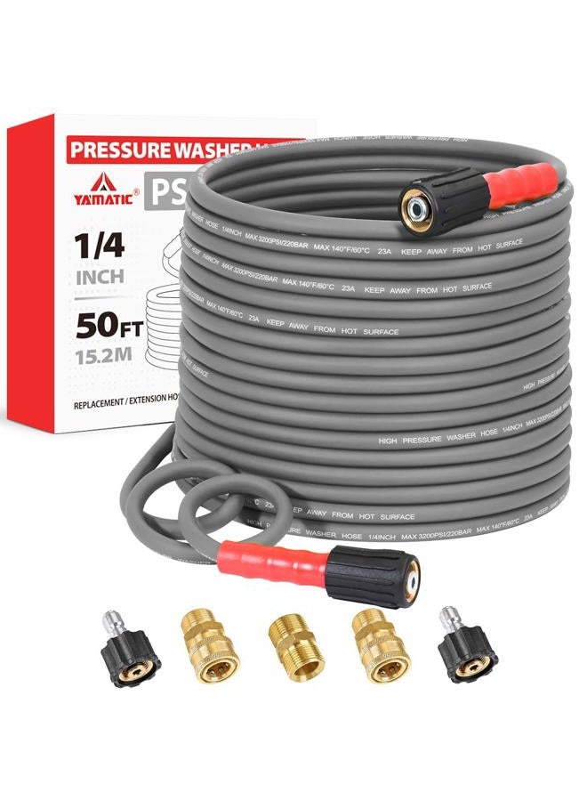 YAMATIC Flex+ Improve Pressure Washer Extension Hose 3200PSI with 14 mm X 14mm Male Coupler,1/4" X 50 FT Power Washer Hose - Image 1