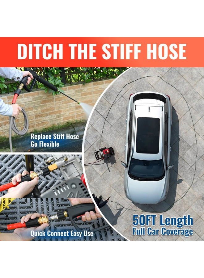 YAMATIC Flex+ Improve Pressure Washer Extension Hose 3200PSI with 14 mm X 14mm Male Coupler,1/4" X 50 FT Power Washer Hose - Image 3