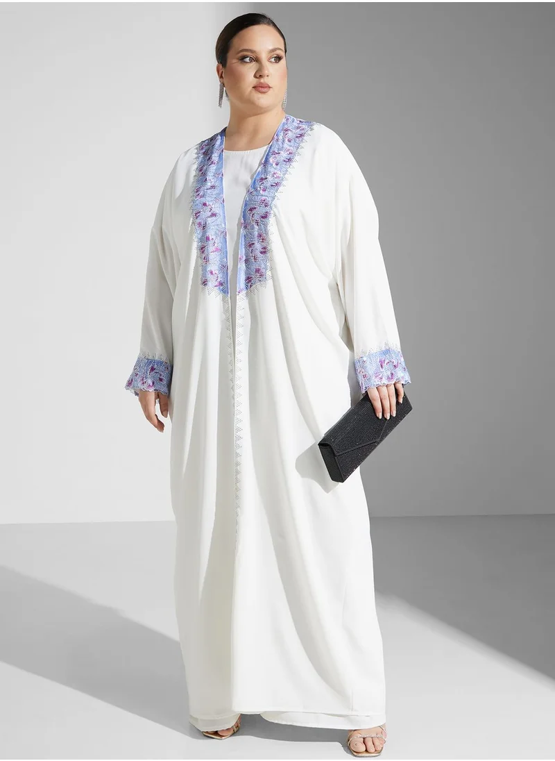 Khizana Plus size embellished detail abaya with inner  sheila