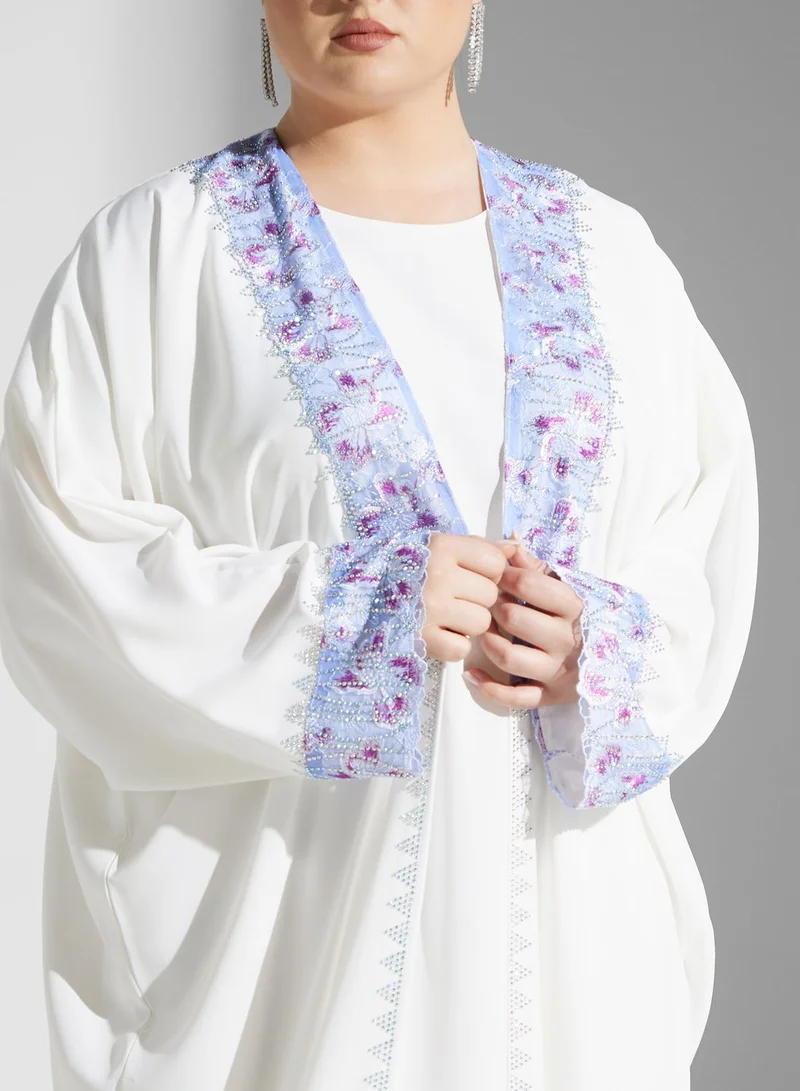 Khizana Plus size embellished detail abaya with inner  sheila