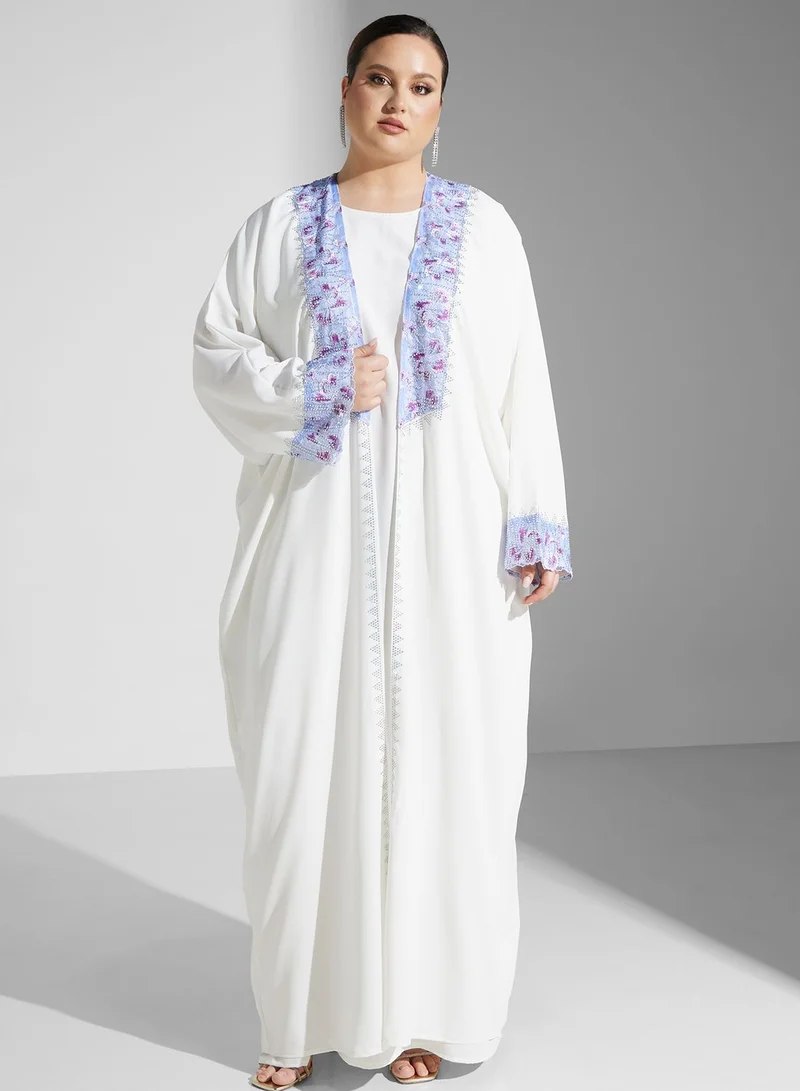 Khizana Plus size embellished detail abaya with inner  sheila