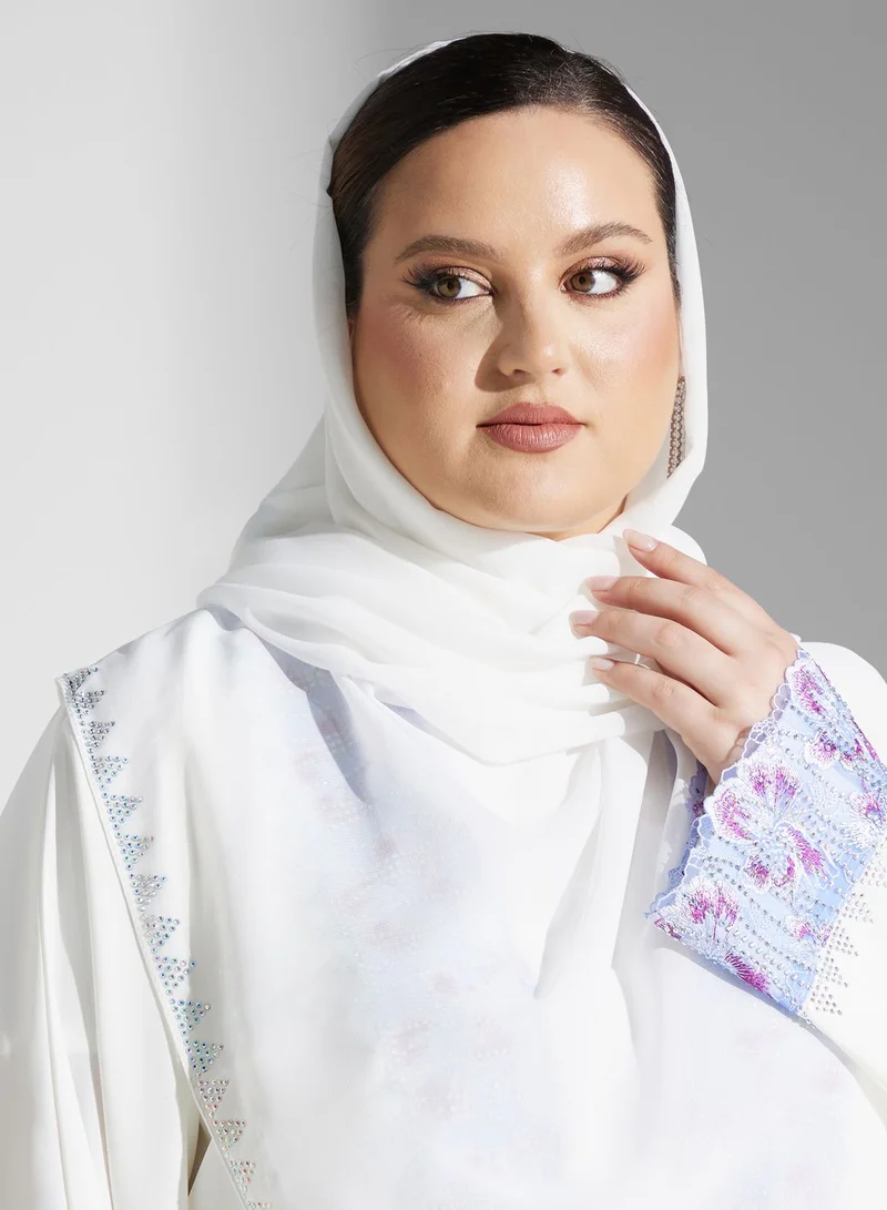 Khizana Plus size embellished detail abaya with inner  sheila