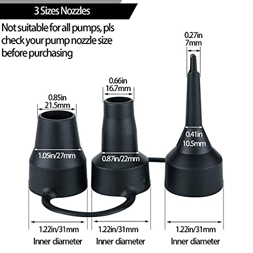 OIIKI 3 Set Replacement Nozzles, Plastic Pump Nozzles, 3 Size for Air Bed, Air Pump Nozzles for Inflatables, Air Mattress, Black - Image 2
