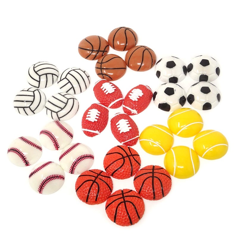 Honbay 28PCS Assorted Sport Ball Slime Beads Flatback Resin Charms for Scrapbooking Hair Clip Phone Case DIY Crafts