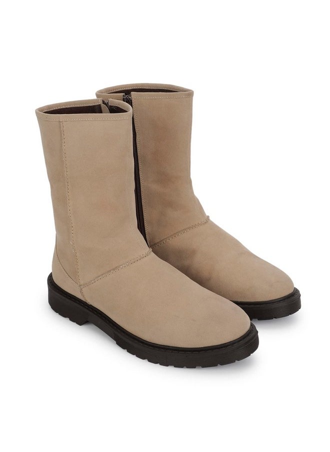 YOHO YOHO Beige Boot For Women Stylish and Comfortable | Mid Ankle Boot and Anti Skid Sole |Trendy,Zipper Casual Boots for Womens, Outdoor and Holiday Outings| Size-3  - Image 1