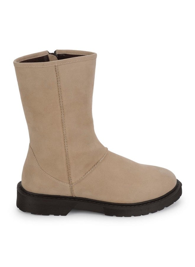 YOHO YOHO Beige Boot For Women Stylish and Comfortable | Mid Ankle Boot and Anti Skid Sole |Trendy,Zipper Casual Boots for Womens, Outdoor and Holiday Outings| Size-3  - Image 5