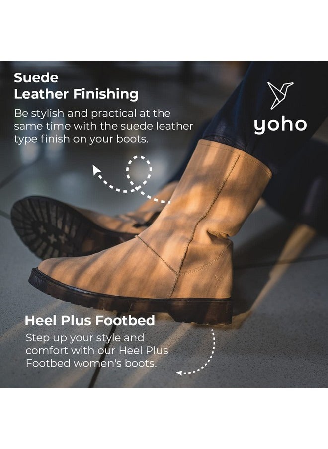 YOHO YOHO Beige Boot For Women Stylish and Comfortable | Mid Ankle Boot and Anti Skid Sole |Trendy,Zipper Casual Boots for Womens, Outdoor and Holiday Outings| Size-3  - Image 3
