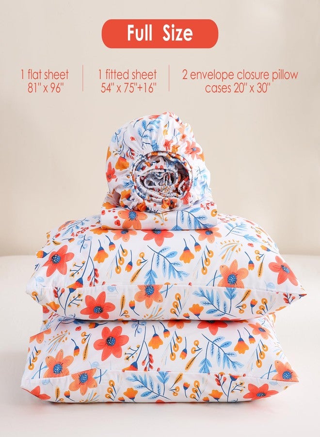 JSD Blue Watercolor Floral Sheet Set Full Size, 4 Piece Printed Microfiber Bed Sheets Deep Pocket - Image 2